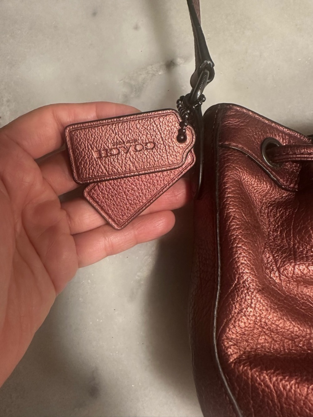 Coach Metallic Red Small Leather Drawstring Bucket Shoulder Crossbody Bag - Picture 3 of 15